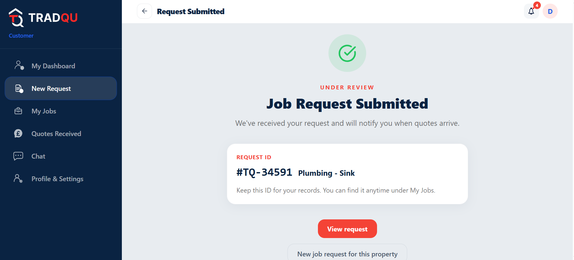 Create job requests - Web Dashboard